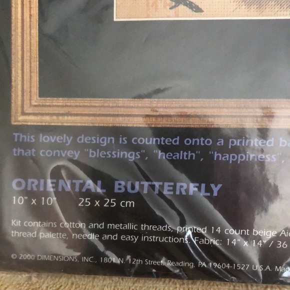 2000 Dimensions Cross Stitch ORIENTAL BUTTERFLY Kit 35034 10" x 10" - Picture 3 of 6